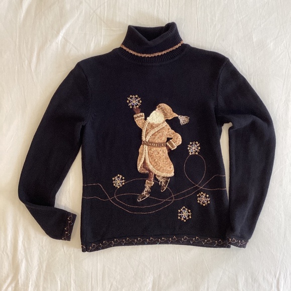 Ugly Christmas Sweater Vintage Talbots Christmas Santa Holiday Turtleneck S - Picture 1 of 10